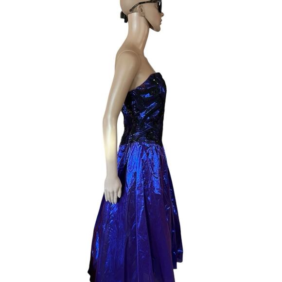 LA Glo Vintage 90s Cocktail Medium Prom Glam Rock Lace Sequins Sweetheart Purple - Picture 3 of 13